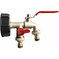 Miniatyrbillede 1 af 5: 1/2 Dobbelt Havehane, 1000L Vandtankhane IBC Tankadapter Regnvandopsamlingshane, PP Messing Dobbelthane Messingdyse