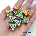 Miniatyrbillede 4 af 5: Genius Invokation TCG Terningesæt, Håndlavet 8 stk. Rhombisk Solidt Polyhedral Terningesæt med 7 Elementære Terninger & 1 Omni Element til Genshin Impact Kortspil