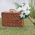 Miniatyrbillede 3 af 5: Picnickurv, Vævet Kurveflet Vintage Kuffert Vævet Opbevaringskurv Rattan Opbevaringskasse Picnic Væv L
