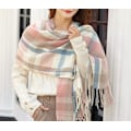 Miniatyrbilde 5 av 5: Kvinners Vinter Skjerf Oversized Square Blanket Skjerf, Stripete Mønster Duskkappe Gjenbrukbar - Rosa
