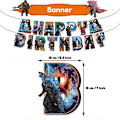 Pikkukuva 5 / 5: Lahjat Koriste Juhlatarvikkeet Godzilla vs Kong Teema Syntymäpäiväpaketit Sisältää Bannerin Kakun Cupcake Topper Ilmapallo Sarjat