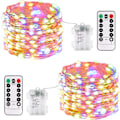 Miniatyrbilde 1 av 5: 2-pakke batteridrevne lysslynger, 10m 100 LED superlyse utendørs og innendørs vanntette lysslynger med fjernkontroll for julepynt