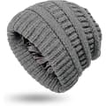 Dam Vinter Varm Stickad Mössa Satin Silk Fodrad Kabelstickad Beanie Chunky Slouchy