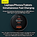 Miniatyrbild 9 av 11: Baseus 2xUSB-C+USB billaddare, QC, PD, 160W, svart
