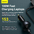 Miniatyrbild 10 av 11: Baseus 2xUSB-C+USB billaddare, QC, PD, 160W, svart