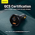 Miniatyrbild 8 av 11: Baseus 2xUSB-C+USB billaddare, QC, PD, 160W, svart
