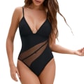 Miniatyrbilde 1 av 4: One Piece Badedrakt Svart V-hals Spaghetti Stropp BH Polstring Mesh Design Monokini Badedrakt For Summer Beach Party M