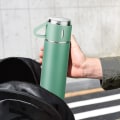 Miniatyrbillede 5 af 5: Vakuumisoleret kolbe 500 ml/17,6 oz rustfrit stål termoflaske med kop til kaffe Vand drikkekolber.(grøn, enkelt)