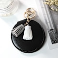 Miniatyrbild 2 av 5: Pu Läder Dubbelsidig Flickor Portable Folding Mirror Tofs Mini Makeup Mirror