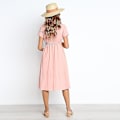 Pikkukuva 3 / 3: Naisten kesämekot Casual Midi-mekko Lyhythihainen paitamekko V-kaula-aukolla, nappi alas Swing A Line Tunika-mekko taskuilla pink