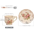 Miniatyrbild 3 av 5: Rosa Ros Kopp och Fat Set 240ml, Elfenbensfärgad Keramisk Tekopp och Fat med Sked