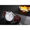 Miniatyrbillede 2 af 2: Romertal dobbelt kalenderbælte par vandtæt ur Brown with white dial Suitable for men