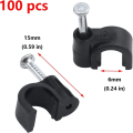 Miniatyrbillede 2 af 3: 6 mm rund kabelklemme stålsømtrådsklemme Firmware netværkskabelsøm, sort, 100/pk