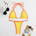 Miniatyrbild 1 av 5: Sexig TwoPieces Bikini Set Dam Slumpmässigt print Bikini Set Push-Up Baddräkt Sandstrand Badkläder Baddräkt Yellow M