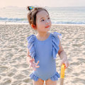 Miniatyrbillede 1 af 5: Badedragt til babypiger i ét stykke plaid badetøj Beach Bikini Leopard Flæser Badedragt Outfits til 0-8 år, blå (xl)