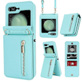 Miniatyrbillede 1 af 5: Z Flip 5 Pung Etui, Crossbody Lynlås Læder Stativ Etui Til Samsung Galaxy Z Flip 5 Med Kortholder Light Green