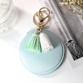 Miniatyrbild 1 av 5: Pu Läder Dubbelsidig Flickor Portable Folding Mirror Tofs Mini Makeup Mirror