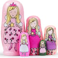 Ryska Nesting Dolls - Rosa Ängel Flickor Trä Matryoshka Dockor för Barn Handgjorda Söta Tecknade Nesting Dockor Leksak Stapeldocka Set om 5