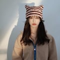 Pikkukuva 2 / 5: Virkatut hatut naisille Kissa Korva Pipo Vintage Pipo Naisten Fox Hat Grunge Asusteet Slouchy Pipot y2k Asusteet