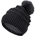 Pikkukuva 1 / 7: Bobble-hattu naisille Talvipipohatut Thermal fleecevuorattu hattu Naisten neulotut villahatut tekoturkisella Pom Pom Black
