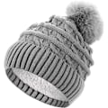 Pikkukuva 1 / 6: Bobble-hattu naisille Talvipipohatut Thermal fleecevuorattu hattu Naisten neulotut villahatut tekoturkisella Pom Pom Grey