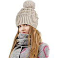 Pikkukuva 2 / 6: Bobble-hattu naisille Talvipipohatut Thermal fleecevuorattu hattu Naisten neulotut villahatut tekoturkisella Pom Pom Beige
