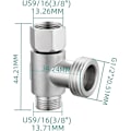 Miniatyrbillede 3 af 5: 3-vejs 3/8" og 1/2" 3-vejs adapter T-stik i rustfrit stål 3/8" vandledning T-fitting børstet nikkel