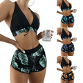 Miniatyrbild 4 av 5: Baddräkt för kvinnor 3-delade bikiniset Stringbikiniset korsslinga hög midja Korta baddräkter för