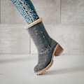 Miniatyrbillede 3 af 3: Kvinder vinterstøvler Short Snow Flock Varm Bootie Shoes Slip On Short Ankel Chunky Heel Boots