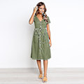 Pikkukuva 2 / 4: Naisten kesämekot Casual Midi-mekko Lyhythihainen paitamekko V-kaula-aukolla, nappi alas Swing A Line Tunika-mekko taskuilla green