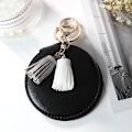 Miniatyrbild 1 av 5: Pu Läder Dubbelsidig Flickor Portable Folding Mirror Tofs Mini Makeup Mirror