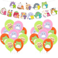 Miniatyrbillede 1 af 3: Squish Mallows Fødselsdagsdekorationer, Squish Mallows festartikler inkluderer fødselsdagsbanner, kagetopper, Squish Mallows balloner, festdekorationer S Set 3