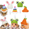 Miniatyrbild 1 av 6: 4 delar Hamsterhatt Mini Smådjur Mössa med justerbar rem Härlig handstickad groda Regnbåge Morot Små hattar Julfest