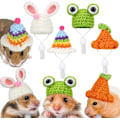 Miniatyrbilde 1 av 6: 4 deler hamster lue mini små dyr lue med justerbar stropp Nydelig håndstrikket frosk regnbue gulrot bittesmå luer Julefest