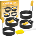 Miniatyrbild 1 av 5: Äggringar för ägg muffins, 4-pack äggformare för stekning, stekt form för matlagning, non-stick metall rund äggkokare till frukost, kit