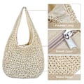 Miniatyrbilde 4 av 5: Kvinners Beige Straw Tote Bag - Stor sommerstrandveske med vevde skulderstropper
