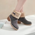 Miniatyrbillede 2 af 3: Kvinder vinterstøvler Short Snow Flock Varm Bootie Shoes Slip On Short Ankel Chunky Heel Boots