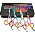 Miniatyrbild 1 av 4: Favson Pet Grooming Sax Set Rund Spets, Pet Trimmer Kit - Effiling Sax, Böjd Sax, Comb Läder Box