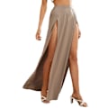 Miniatyrbilde 1 av 4: Dame lang dobbel delt høy midje dame ren trikot Stretch to side splitt Maxi skjørt apricot M