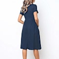Pikkukuva 2 / 4: Naisten kesämekot Casual Midi-mekko Lyhythihainen paitamekko V-kaula-aukolla, nappi alas Swing A Line Tunika-mekko taskuilla Dark blue