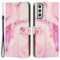 Miniatyrbild 1 av 5: Marmormönsterutskrift cover för Samsung Galaxy S23, Pu läder hopfällbart stativ Flip case med rem Rose Gold