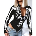 Miniatyrbillede 2 af 5: Kvinder Top Romper V-hals Skaller Slank Casual Halloween Skeletprint Lynlås foran Langærmet bodysuit Sexede bodysuits XL