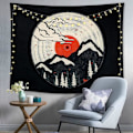 Miniatyrbillede 3 af 3: Tapestry Mountain Forest, Soltapet Natural Landscape Soveværelse Soveværelse (sort og hvid, (58"X79"))