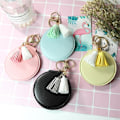 Miniatyrbild 4 av 5: Pu Läder Dubbelsidig Flickor Portable Folding Mirror Tofs Mini Makeup Mirror
