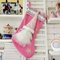 Miniatyrbillede 1 af 4: (45*23cm)pink Julestrømpe Gnome Tomte Dværg Svensk Julemand Strømpe til juletræspynt Pejs Hængende Julefest Dekoration
