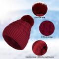Pikkukuva 3 / 6: Bobble-hattu naisille Talvipipohatut Thermal fleecevuorattu hattu Naisten neulotut villahatut tekoturkisella Pom Pom Red