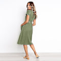 Pikkukuva 3 / 4: Naisten kesämekot Casual Midi-mekko Lyhythihainen paitamekko V-kaula-aukolla, nappi alas Swing A Line Tunika-mekko taskuilla green