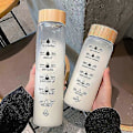 Miniatyrbilde 3 av 5: 1000 ML Søt Glass Vannflaske Med Tidsmarkør Stor Klar Glass Frukt Te Sil Kopp Utendørs Reise Lekkasjesikker BPA Fri transparent 1000ml