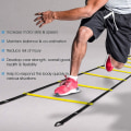Miniatyrbilde 5 av 5: Ultimate Combo Agility Ladder Treningssett Speed ​​Agility Ladder 12 justerbare trinn, 12 agility kjegler og 4 stålstaker - inkludert bæreveske B  Combo Yellow