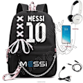 Miniatyrbillede 1 af 2: Messi Rygsæk Fodbold Super Star Stor Kapacitet Simpel Sort Teenagere Skoletasker Rejse Kvinde Mandlige Studerende Computer Mochilas Khaki